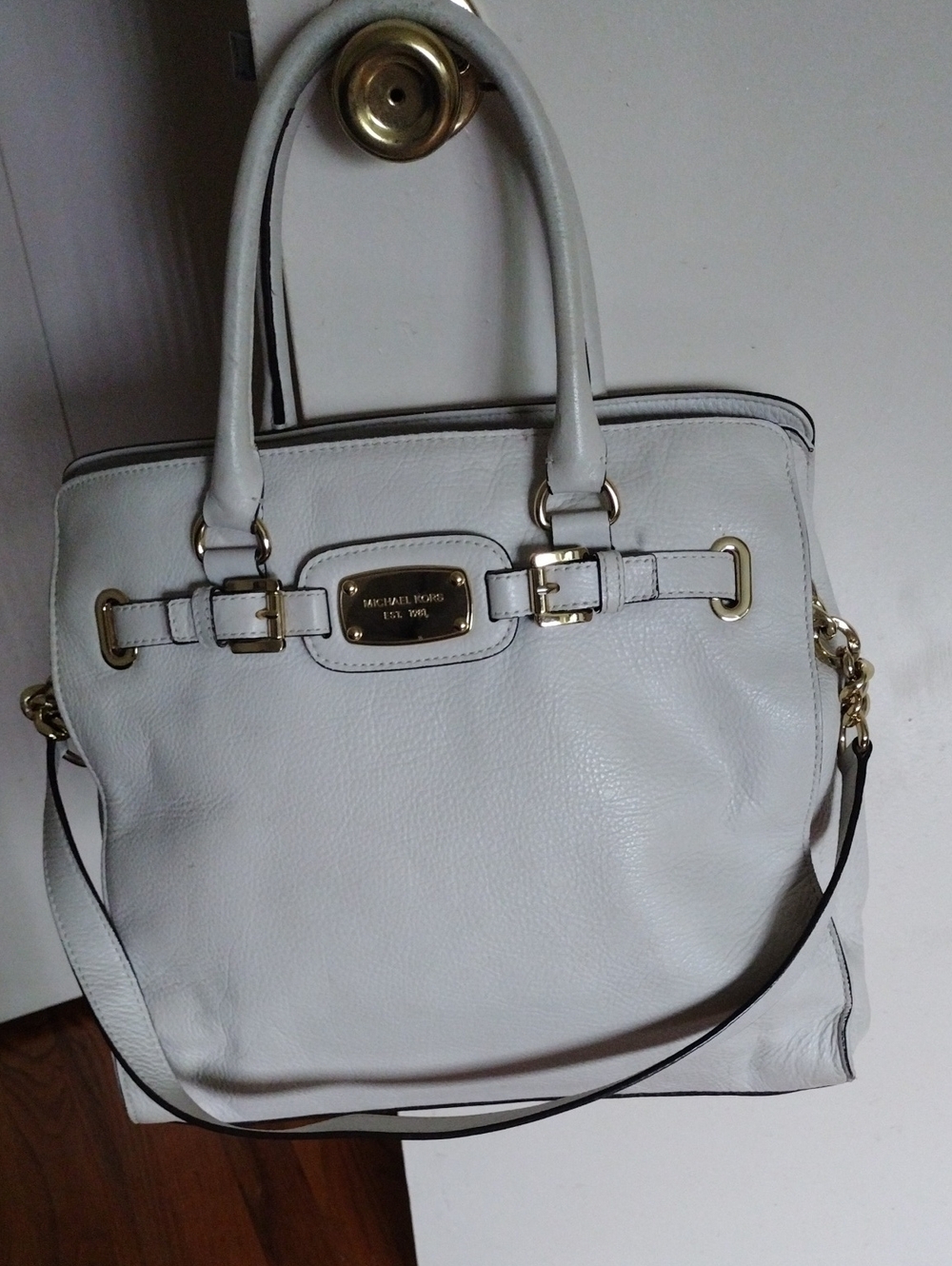 Michael Kors Cream Pebbled Leather Tote with Gold Hardware